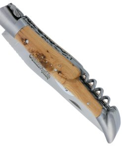 Couteau Laguiole en Aubrac 2 pièces 12cm avec Tire Bouchon Manche Genevrier 2 Mitres Inox Brossé Double Platines